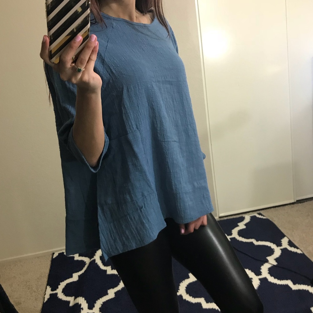 100% Cotton Denim Blue Blouse - Picture 2 of 7